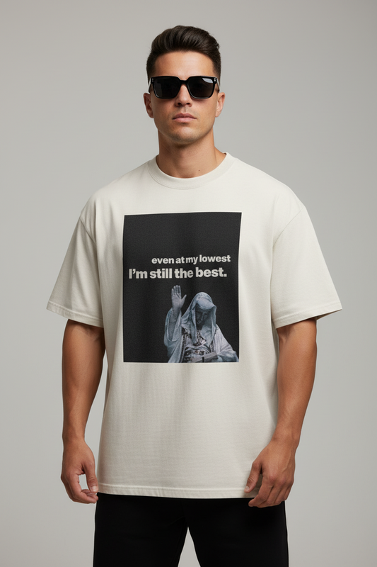 King Balwin “Even at my lowest I’m still the best” Oversized faded t-shirt