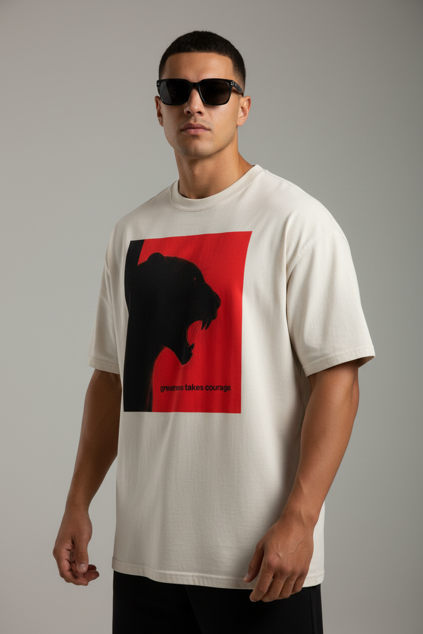 Panther “ Greatness Takes Courage” Oversized faded t-shirt