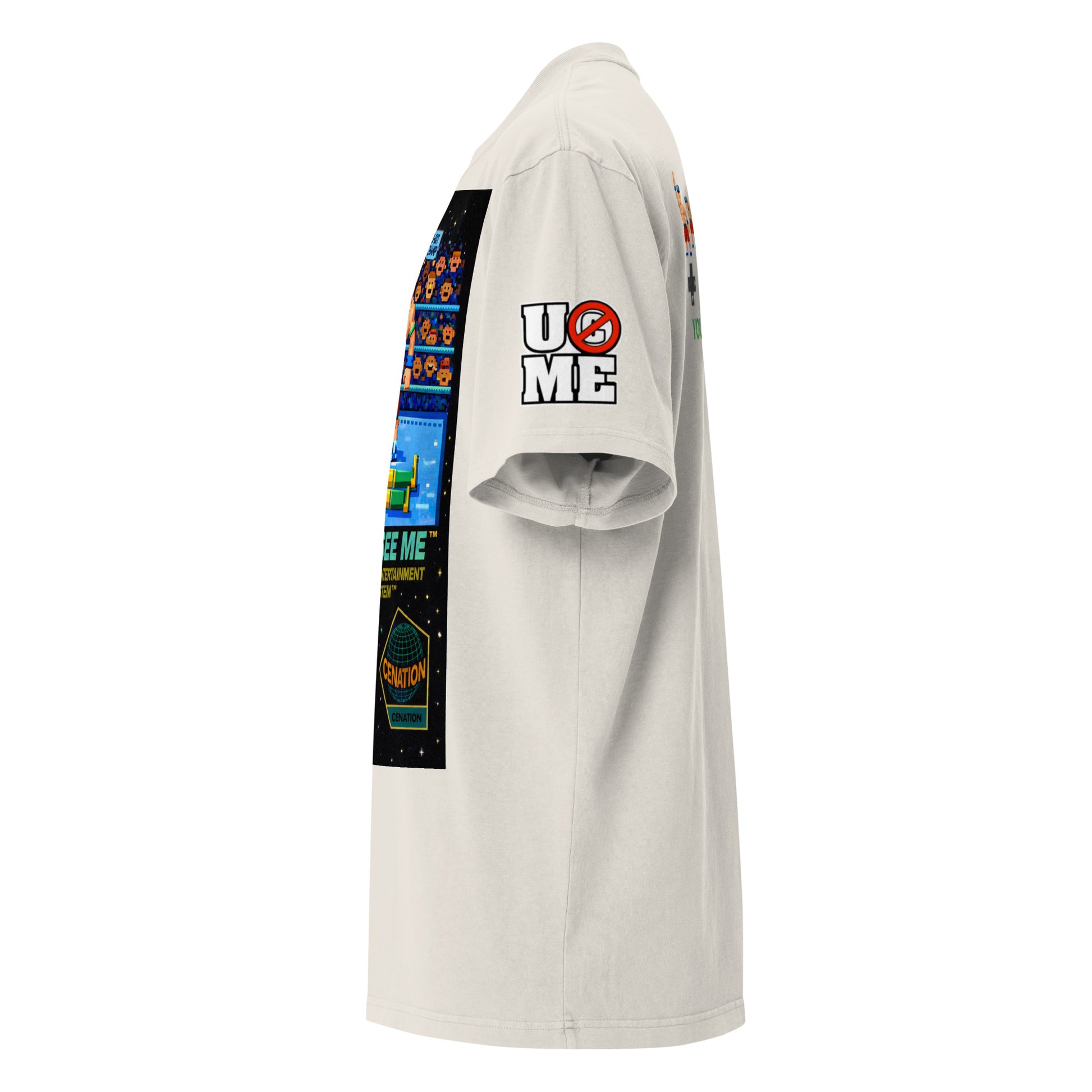 8 Bit John Cena U Can't C Me Oversized Faded Graphic Tee WWE Merch - Bone color - left side view
