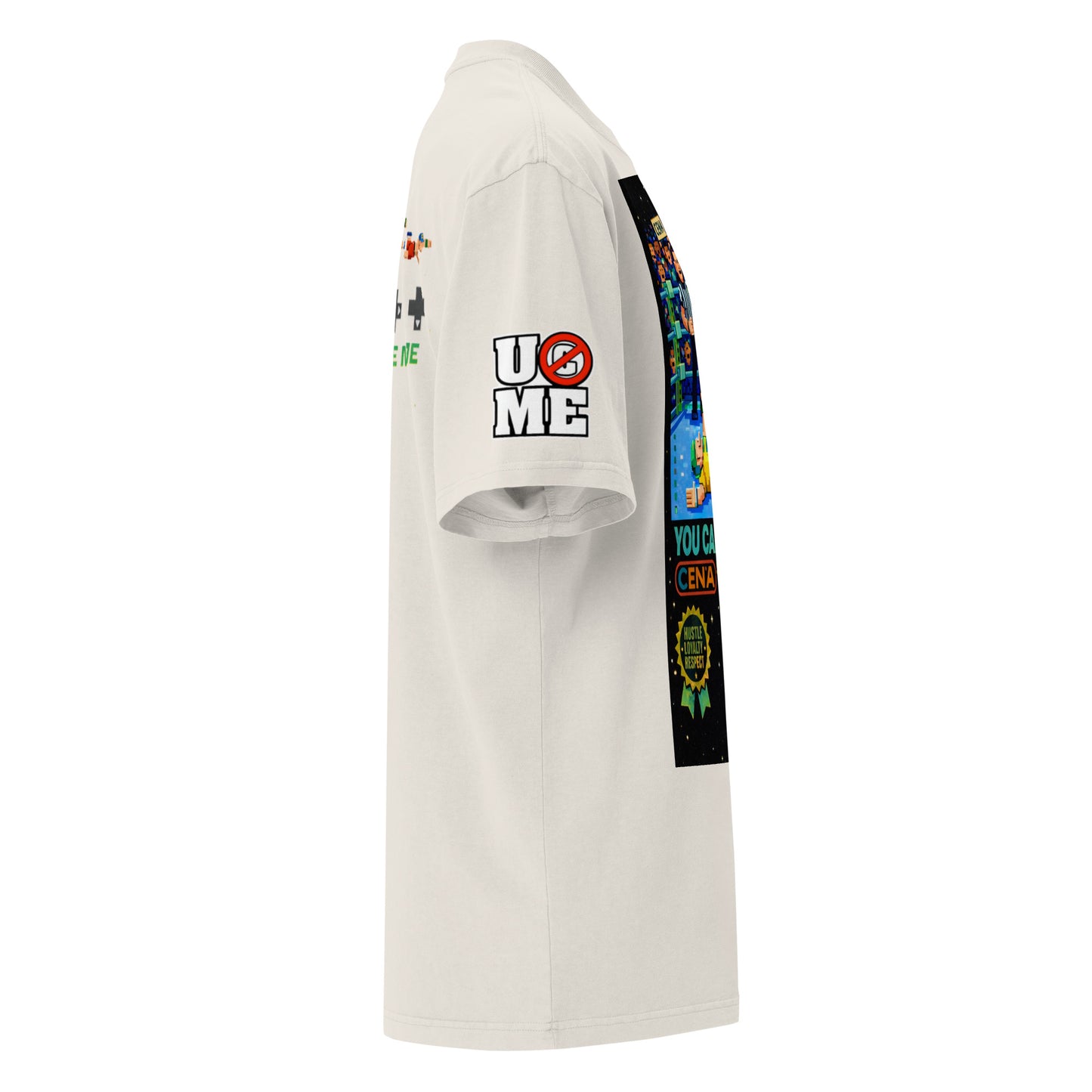 8 Bit John Cena U Can't C Me Oversized Faded Graphic Tee WWE Merch - Bone color - right side view