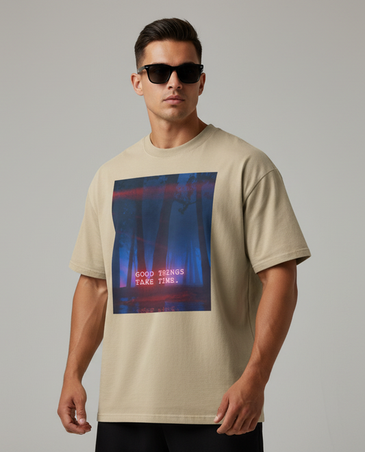 Woods “Good Things Take Time” Oversized faded t-shirt