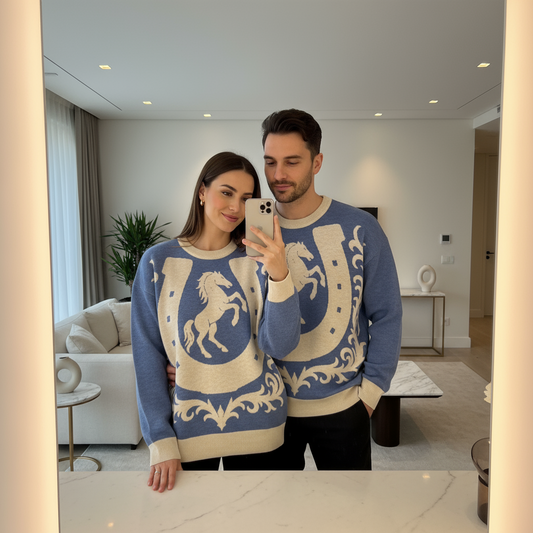 Lucky Horseshoe Knit Sweater – Blue Denim Frontier Edition - Luis’s Locker