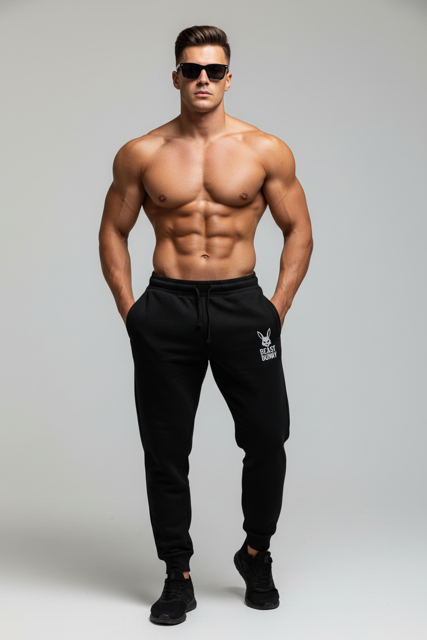 Beast Bunny Embroidered Fleece Joggers – Shadow Black Edition
