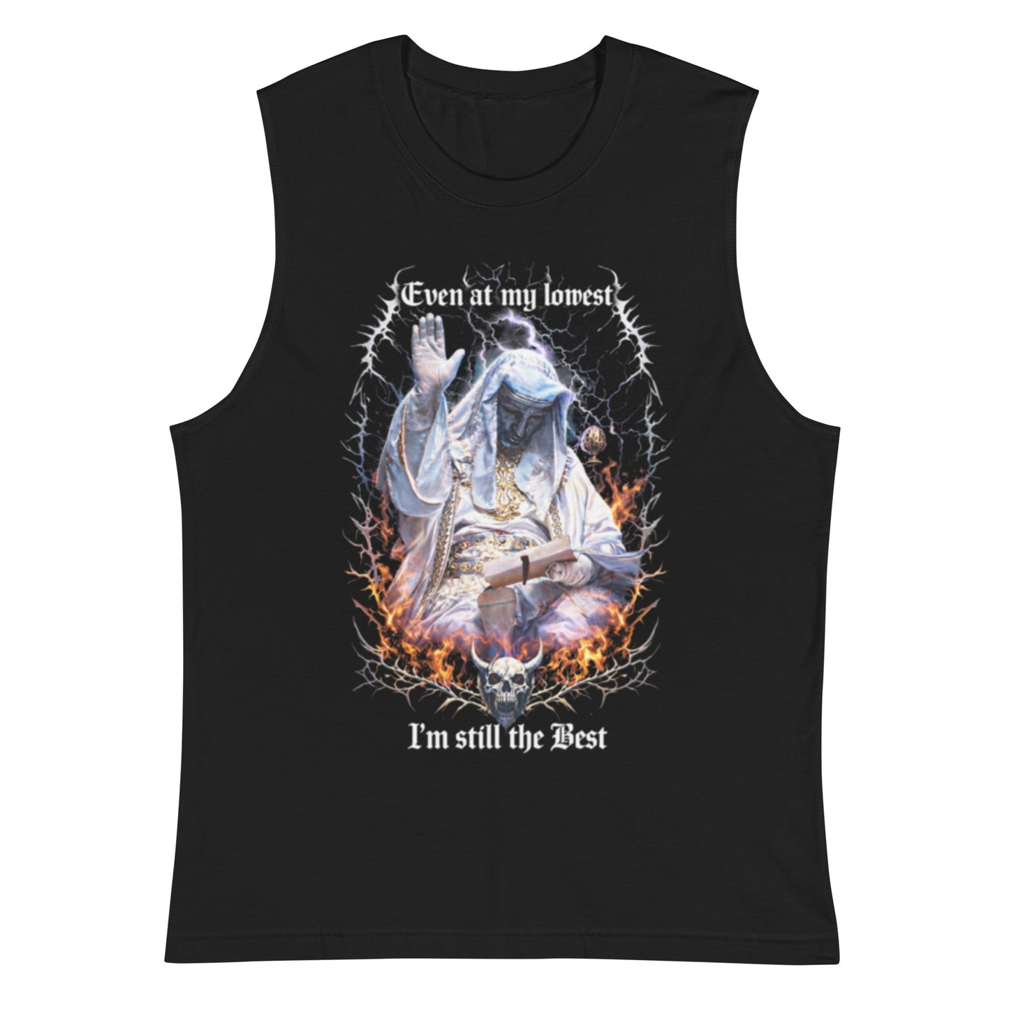 King Baldwin Muscle Shirt QR Code on the back – Front View