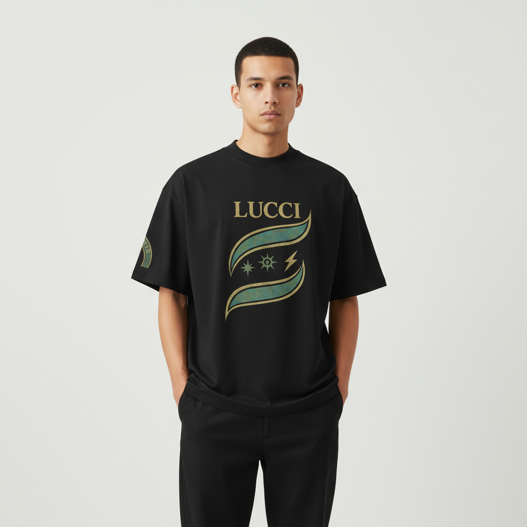 Lucci Oversized High-Neck Tee – Cosmic Crest Edition - Luis’s Locker