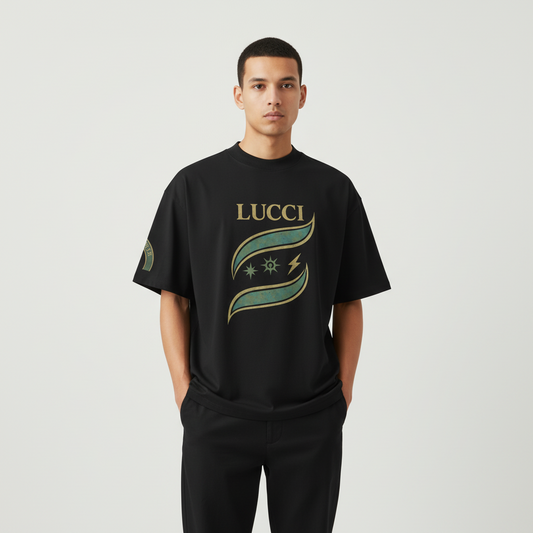 Lucci Oversized High-Neck Tee – Cosmic Crest Edition - Luis’s Locker