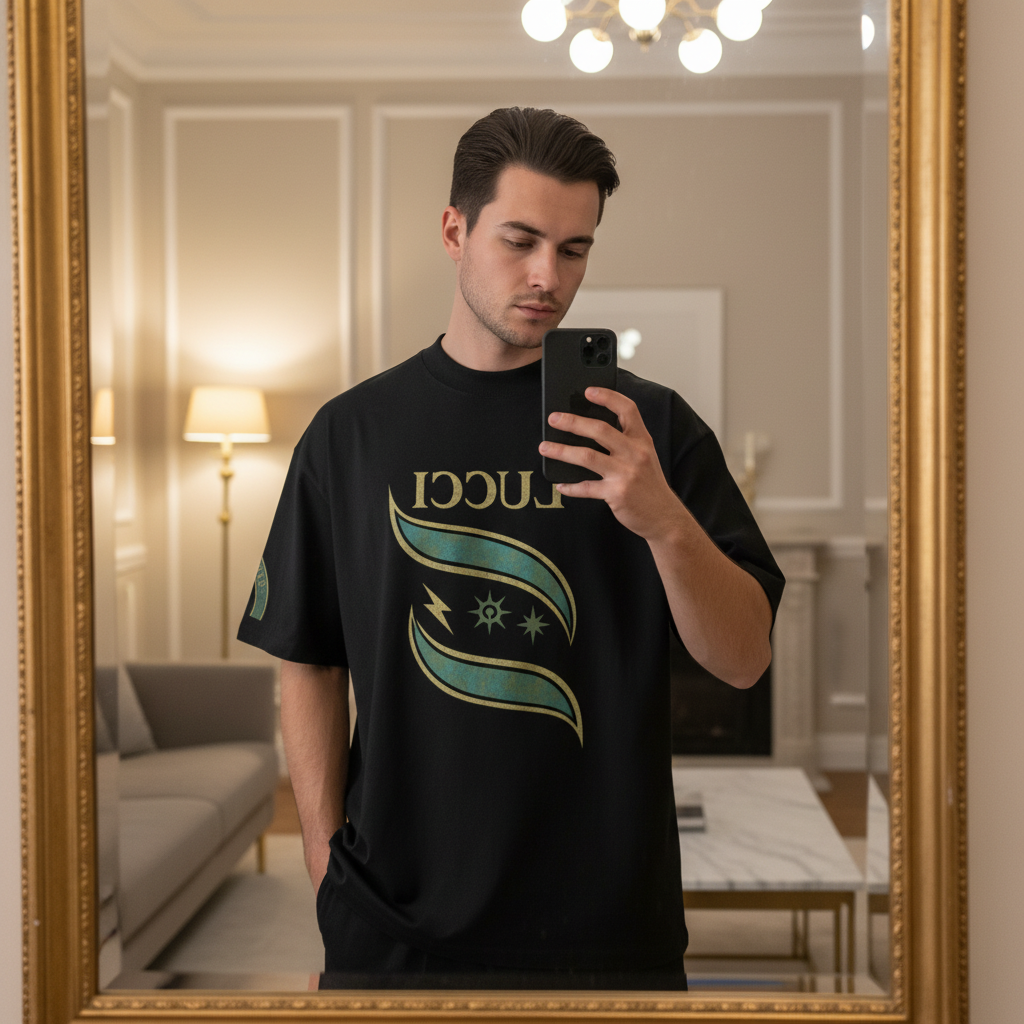 Lucci Oversized High-Neck Tee – Cosmic Crest Edition - Luis’s Locker